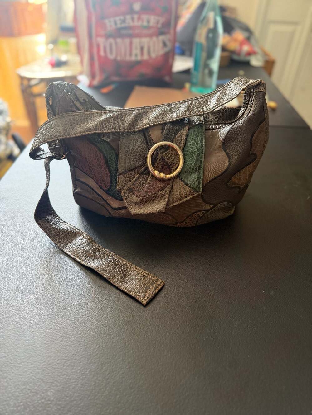 Vintage NAS Bag Metallic Faux Exotic Leather Patchwork Crossbody Shoulder Bag